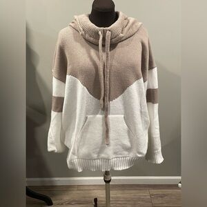 White and Tan Polyester Hoodie Sweater XXL